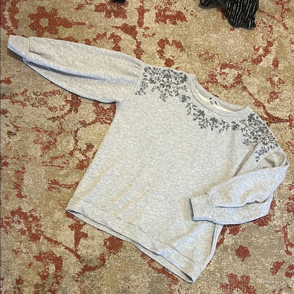 Gray Floral Embroidered Women's Top